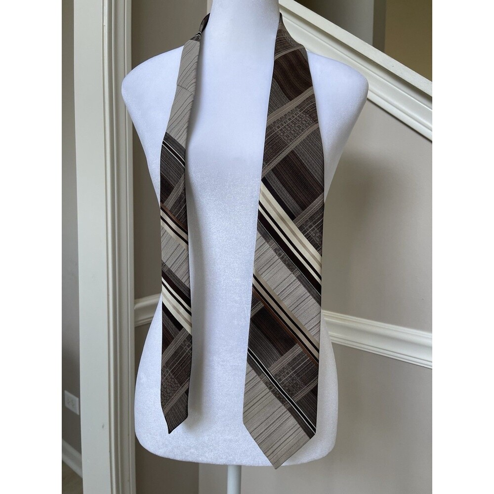 Wemlon by Wembley Men's Polyester Striped Tie Brown Beige Woven One Size